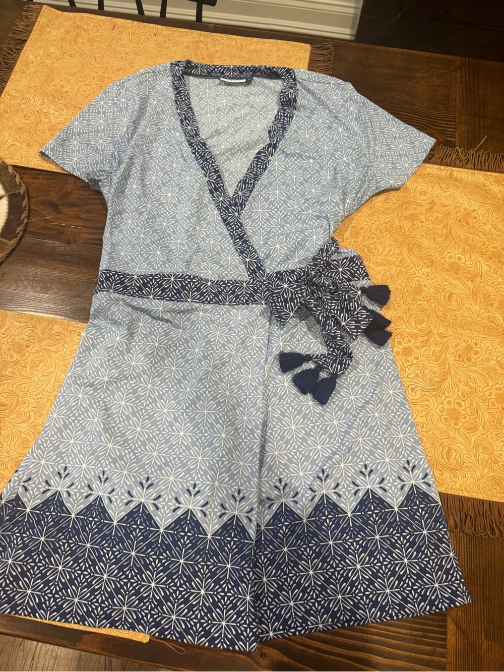 Cabana Life Navy Blue and White Patterned Swim Top